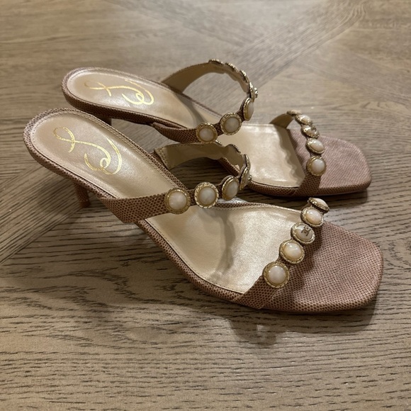 Sam Edelman Palma Kitten Heel Mule Slide Sandals Textured Pearl Beige Nude 9.5 - Picture 2 of 5